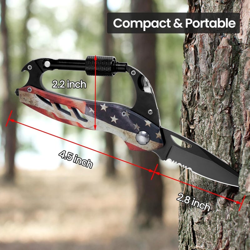 FUNBRO Multitool Carabiner Knife Tools for Men, Cool Gadgets Survival Gear with Folding Knives, Bottle Opener, Window Breaker and Screwdriver for Hiking Camping, 7-in-1 EDC Multi Tool (USA Flag) - Image 5